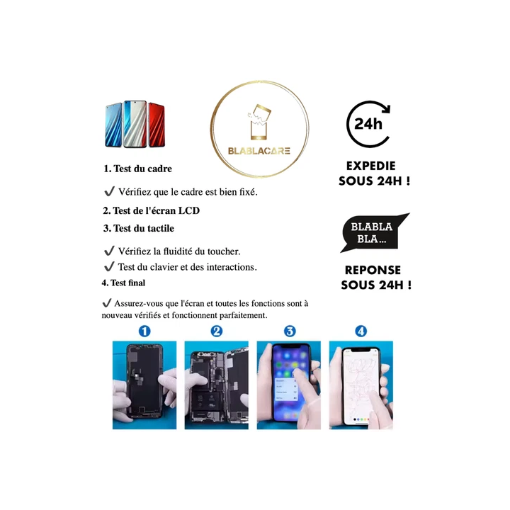 ECRAN LCD VITRE SUR CHASSIS COMPATIBLE IPHONE 7 8 X XR 11 12 13 