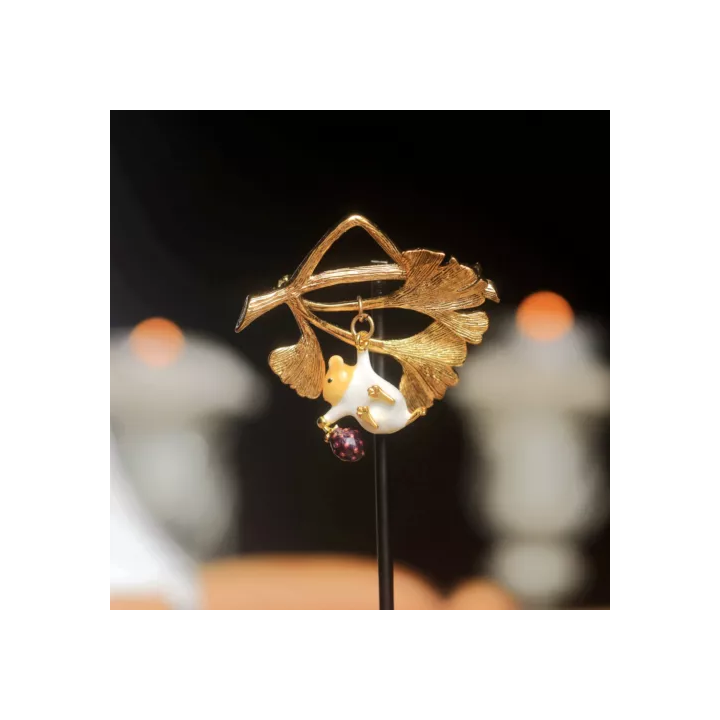 Boucles dOreilles Clous Art Nouveau Doré Sculpté Grue Fleur Bl