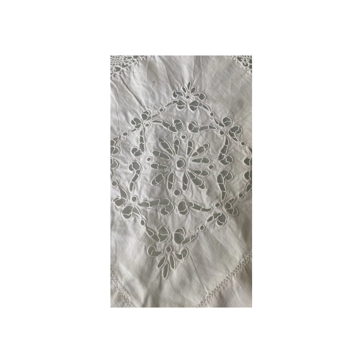 Paire longs rideaux anciens filet brodé époque Art Nouveau 2 x