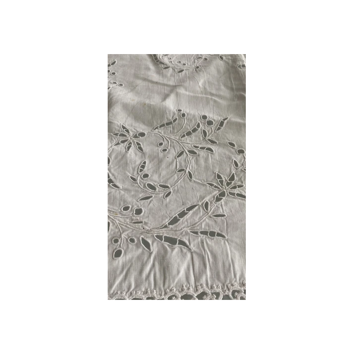 Paire longs rideaux anciens filet brodé époque Art Nouveau 2 x