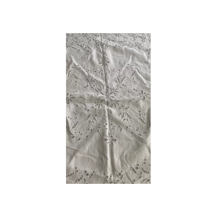 Paire longs rideaux anciens filet brodé époque Art Nouveau 2 x