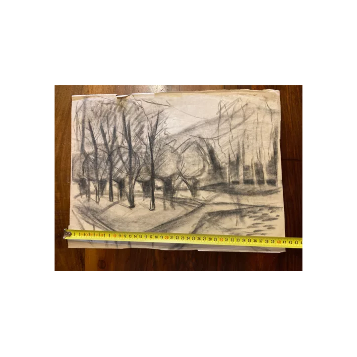 NOUVELLE ANNONCEBeau Dessin Encre Village Cubiste Post Cubisme P