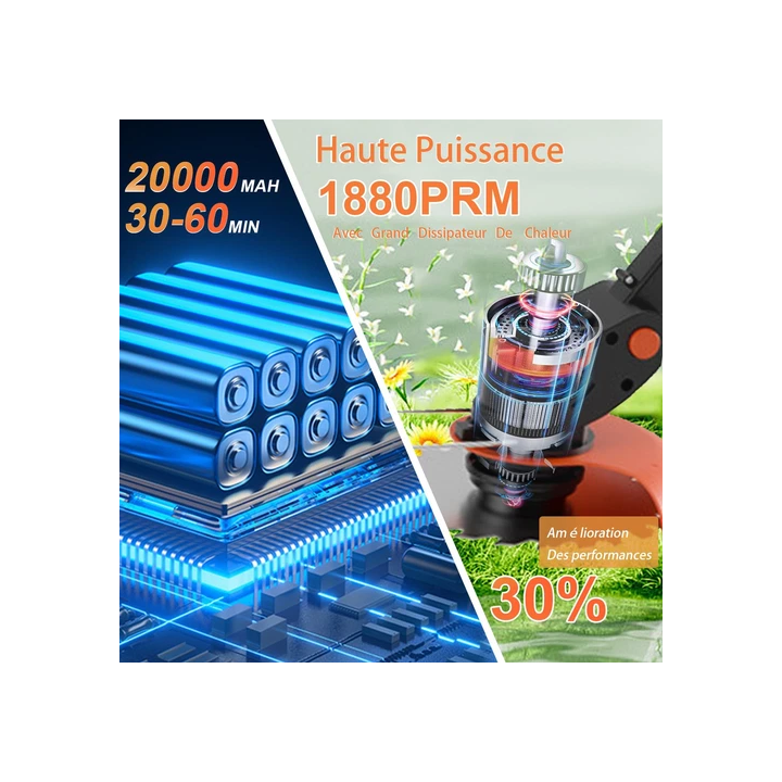 Nettoyeur haute pression sans fil batterie 18V 30000mAh 60 bars 