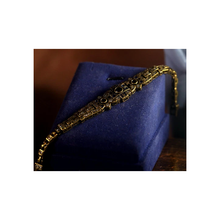 Bracelet Argenté Antique Art Deco Floral CZ Blanc Vintage 1920s