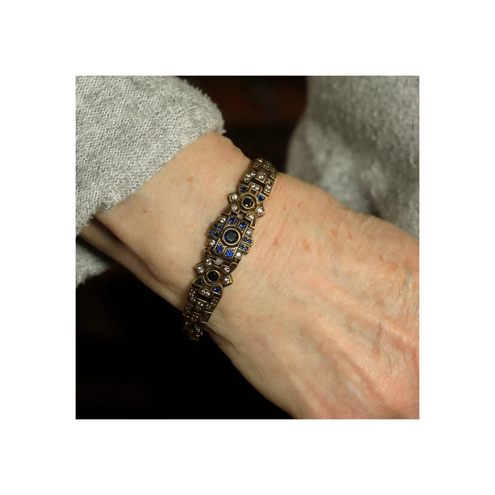 Bracelet Argenté Antique Art Deco Floral CZ Blanc Vintage 1920s