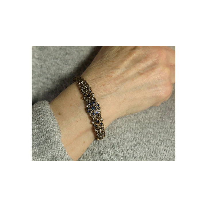 Bracelet Argenté Antique Art Deco Floral CZ Blanc Vintage 1920s