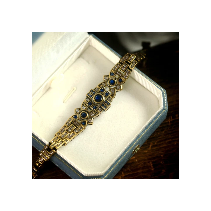 Bracelet Argenté Antique Art Deco Floral CZ Blanc Vintage 1920s
