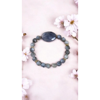 NOUVELLE ANNONCEBracelet en Agate Botswana et Pierre de Lune - S
