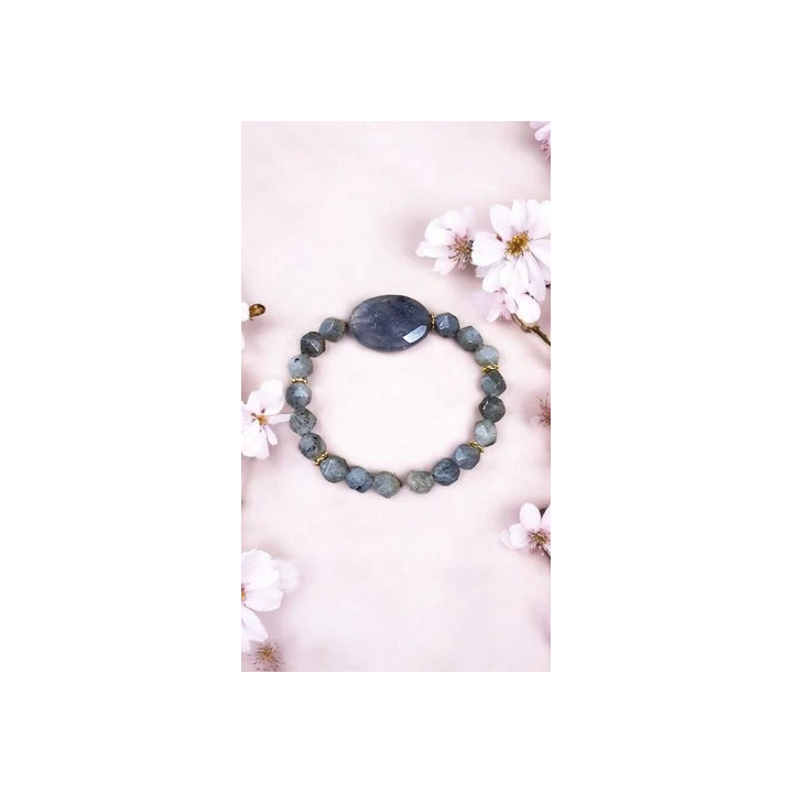 NOUVELLE ANNONCEBracelet en Agate Botswana et Pierre de Lune - S