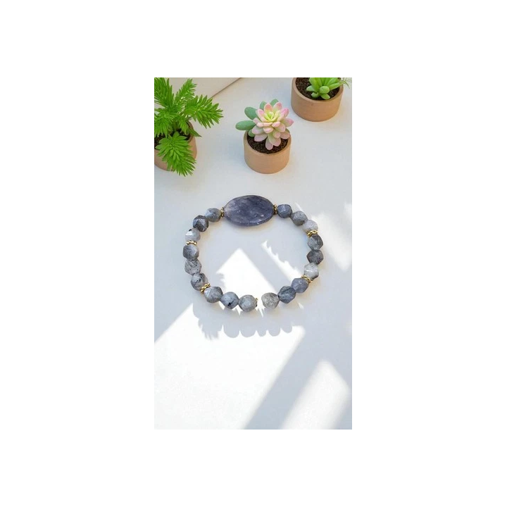 NOUVELLE ANNONCEBracelet en Agate Botswana et Pierre de Lune - S