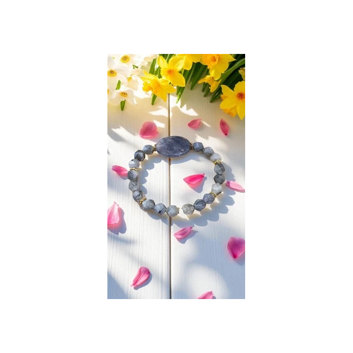NOUVELLE ANNONCEBracelet en Agate Botswana et Pierre de Lune - S