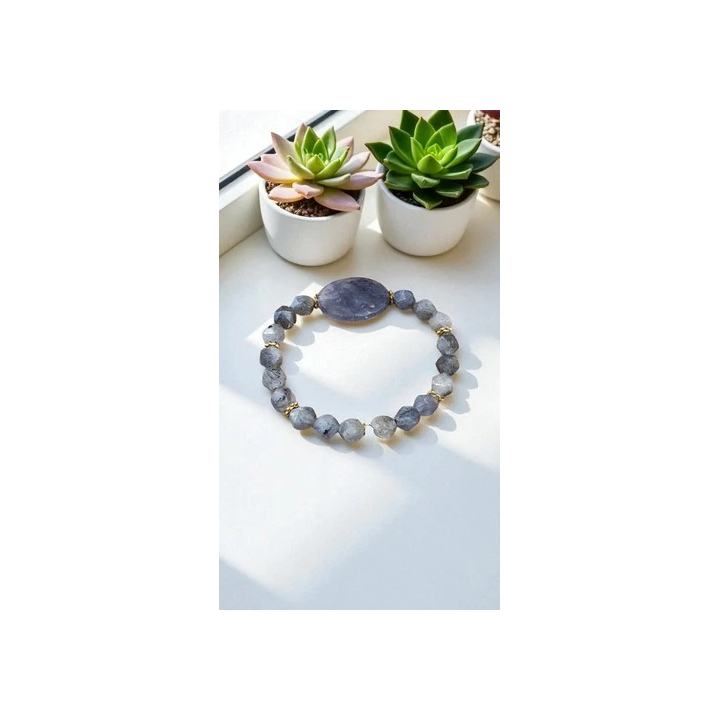 NOUVELLE ANNONCEBracelet en Agate Botswana et Pierre de Lune - S