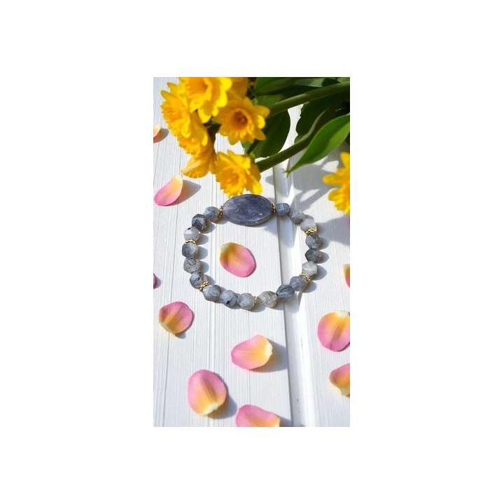 NOUVELLE ANNONCEBracelet en Agate Botswana et Pierre de Lune - S