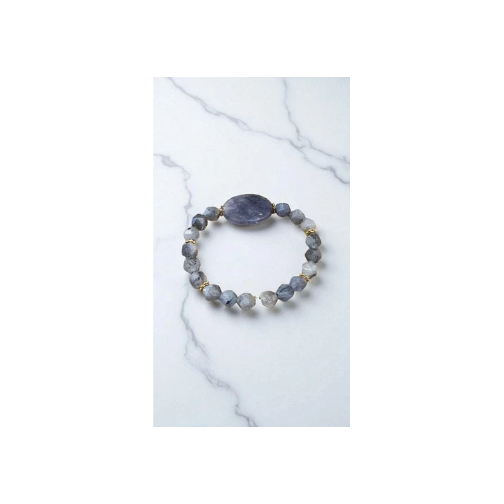 NOUVELLE ANNONCEBracelet en Agate Botswana et Pierre de Lune - S