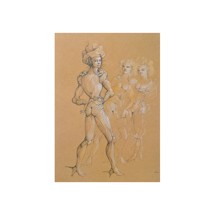 JANICK LEDERLE GRÈCE - FEMME ASSISE 1990 lithographie signée -