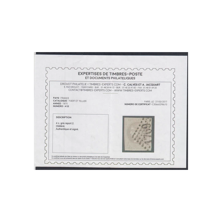 NOUVELLE ANNONCEFR1 Timbre France n49 -1870 Oblitéré signé co