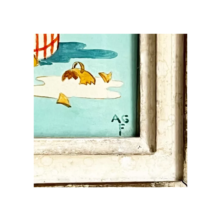 NOUVELLE ANNONCEBeau Dessin Cubisme 1960 Corbeille Fruit Signé 